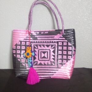 Pink and Black Woven Tote Bag ( Bag B )